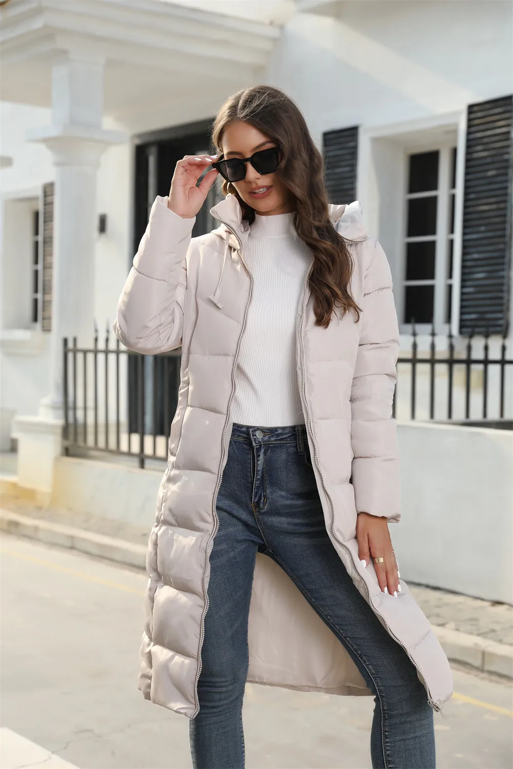 Winter New Fashion Women's Simple Hooded Solid Color Casual Trendy Elegant Long Sleeve Down Jackets Female Slim Coats Clothes