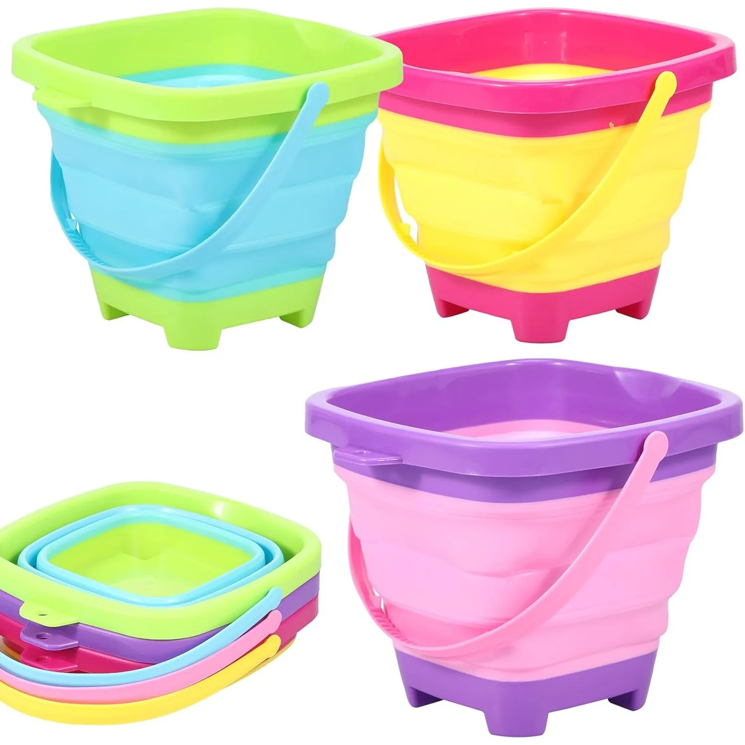 Foldable Beach Bucket Silicone Collapsible Toy Buckets for Kids for Summer Activities Camping Gear Travel Beach Sand Toys