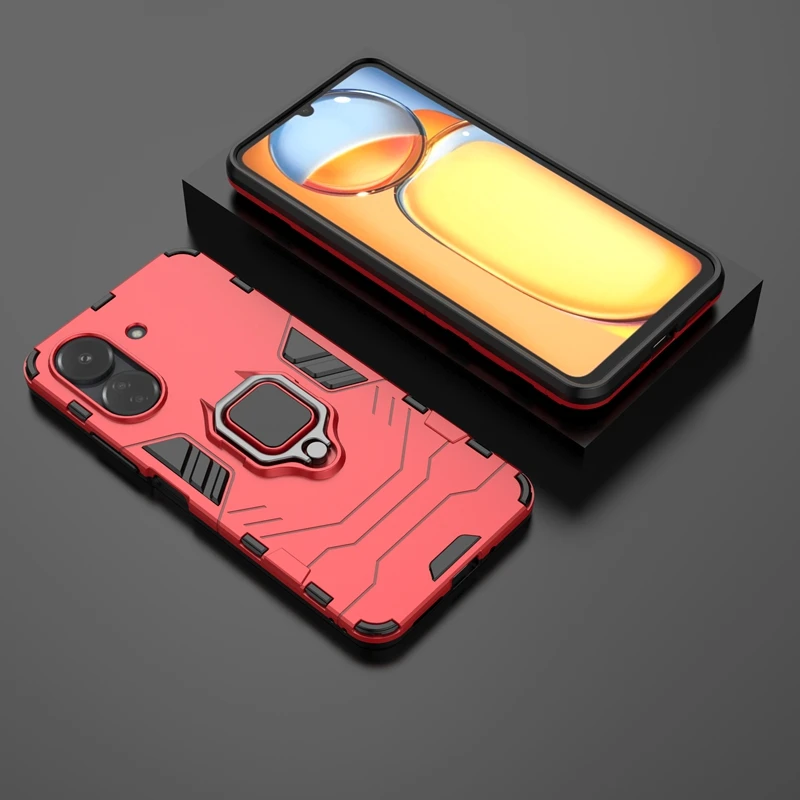 Durable Armor Magnetic Ring Holder Case with Stand for Smartphone Protection