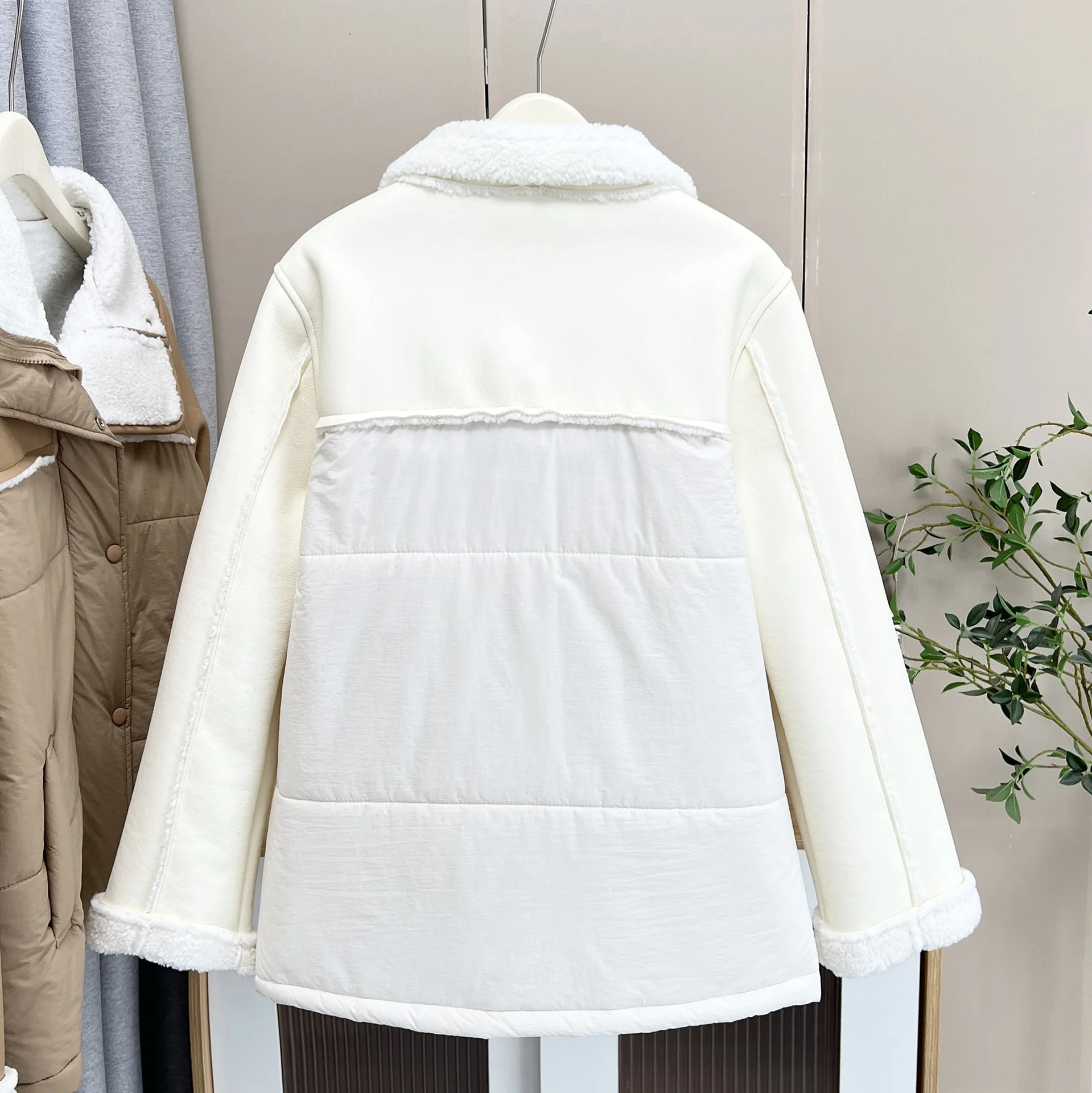 XXXXL Fashion Plus Size Women's Parkas Winter New Stylish Lambskin Fleece Patchwork stand-up Collar Padded Jacket Warm Coat 2256