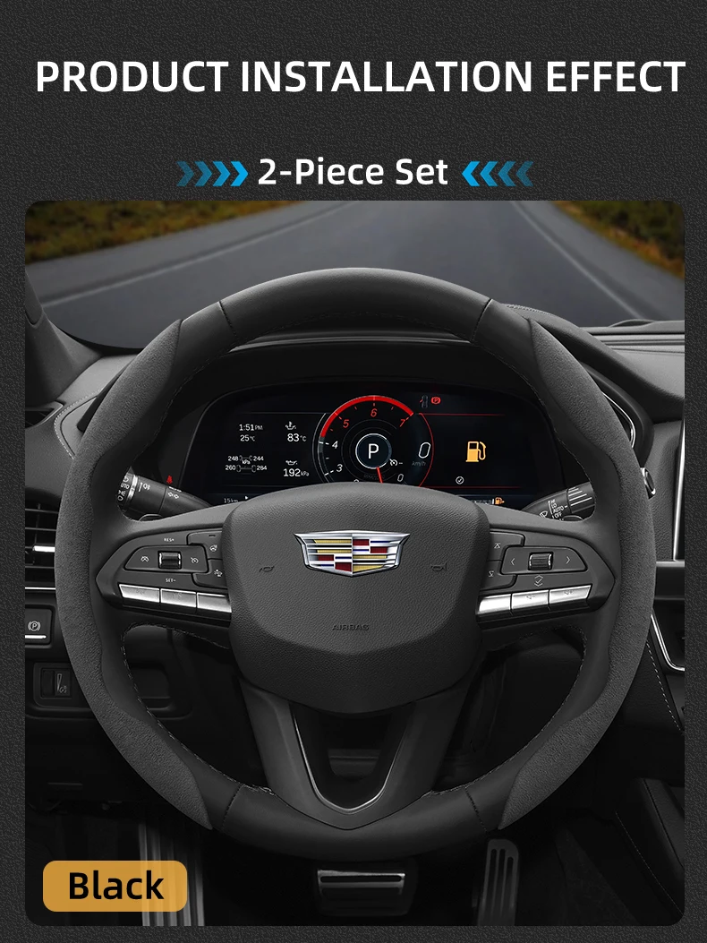 Für Cadillac Wildleder Snap-on Lenkradbezug 2-teiliges Set 3-teiliges Set CT4 CT5 CT6 XT4 XT5 XT6 Escalade CTS SRX ATS Lyriq – Detail 14
