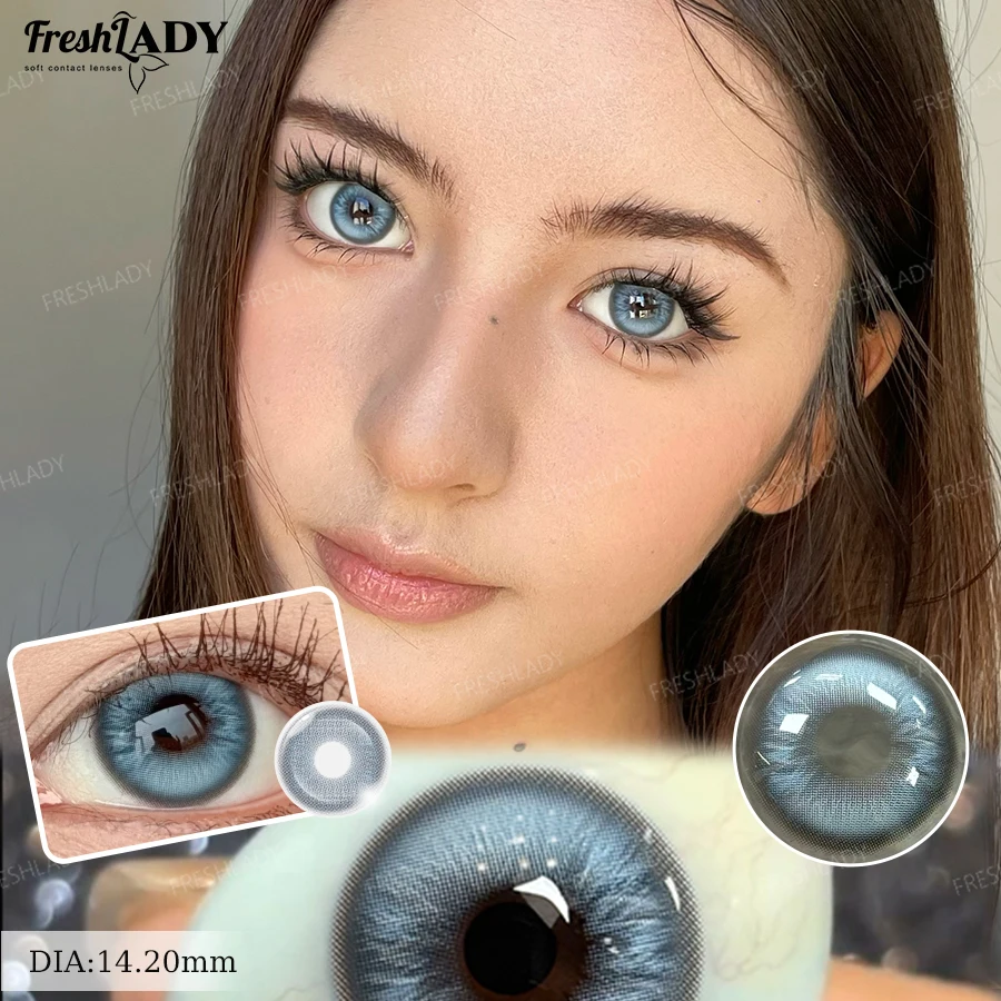 Radiant Brown Colored Contact Lenses - Natural Blue Pupils Effect, Green Soft Tones, Yearly Wear, 14.00-14.50mm Diameter
