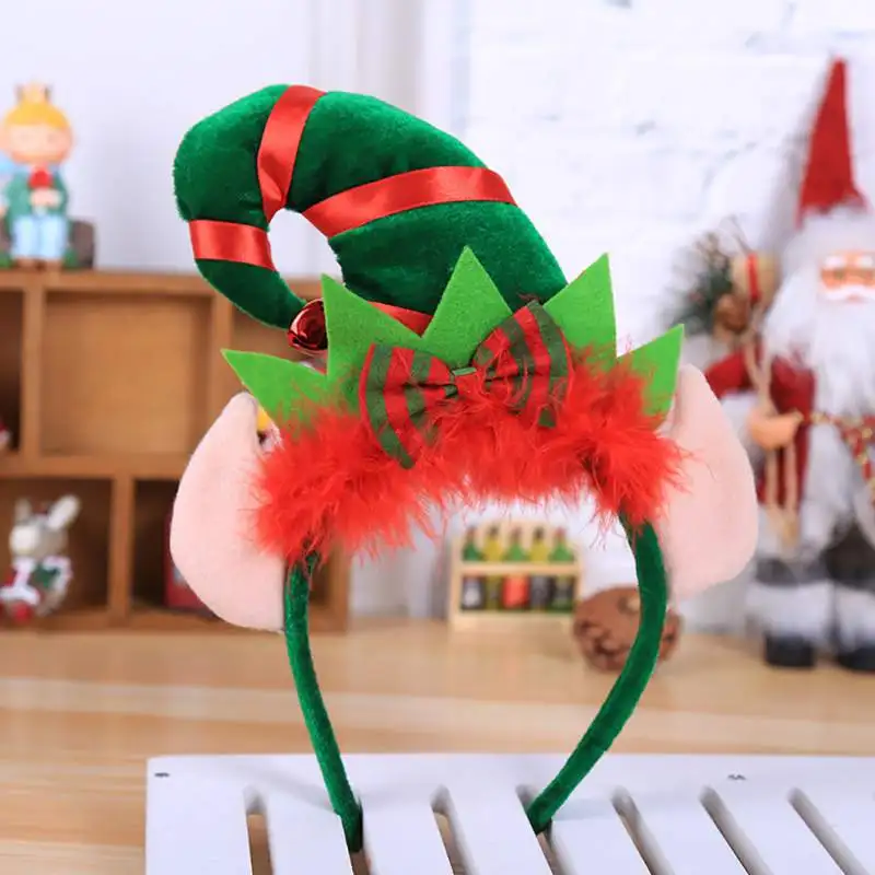 Christmas Decorations Of Red Feathers Small Pointed Hat Hair Hoop Elves Headband With Ear Fancy Dress Party Headdress