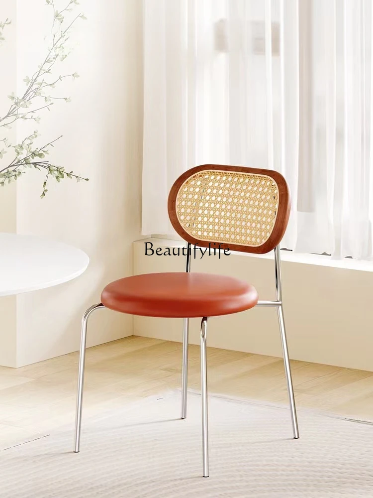 

Nordic Style Mid-Ancient Dining Chair Home Solid Wood Backrest Rattan Iron Simple Dining Table and Chair