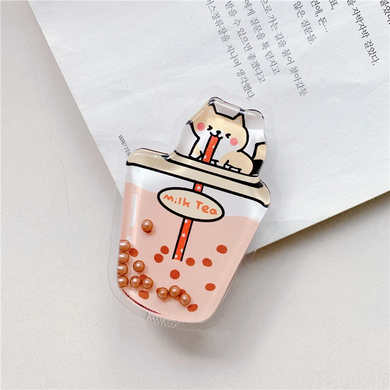 Adorable Quicksand Liquid Milk Tea Phone Holder with Puppy Poppings Design
