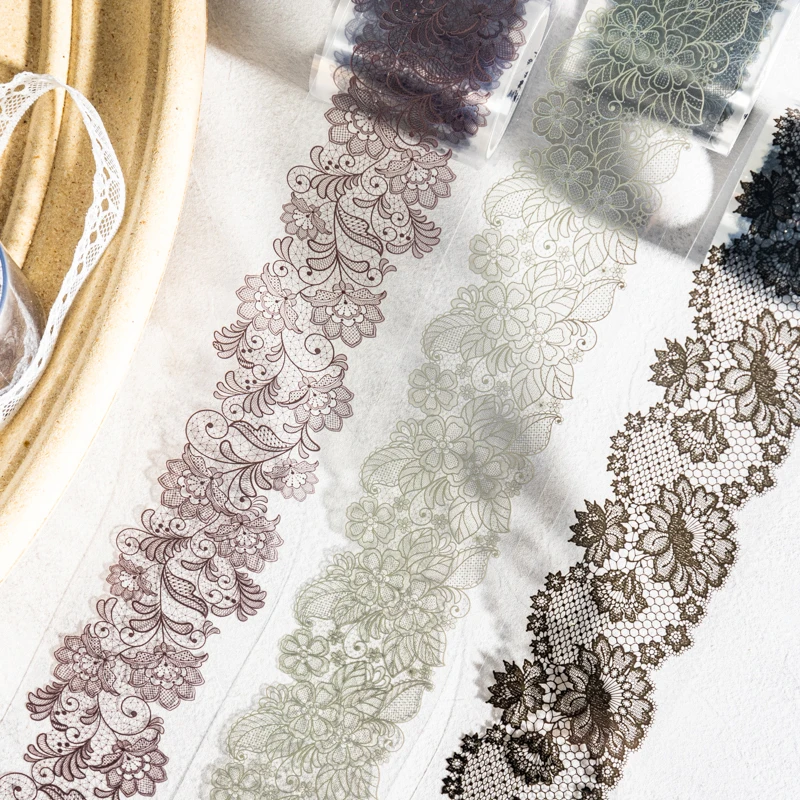 40mm*2m/Roll Simple Literary Landscaping Lace PET Tapes Creative DIY Journal Collage Decor Scrapbooking supplies Stationery Tape 5