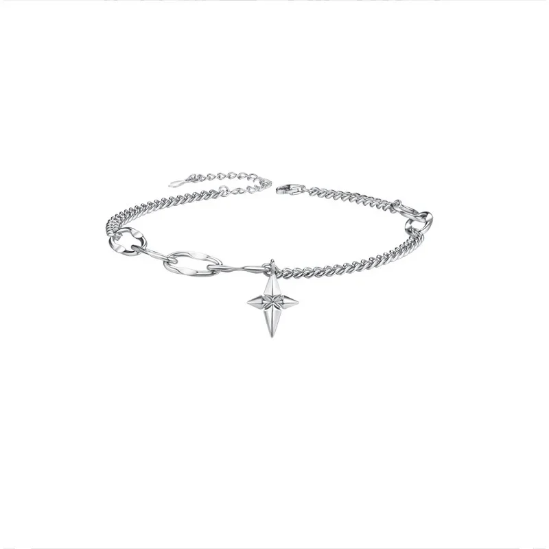 

CHUANGCHEBG Korean Fashion Style Jewelry S925 Sterling Silver Cool Cross Star Link Bracelet Chains