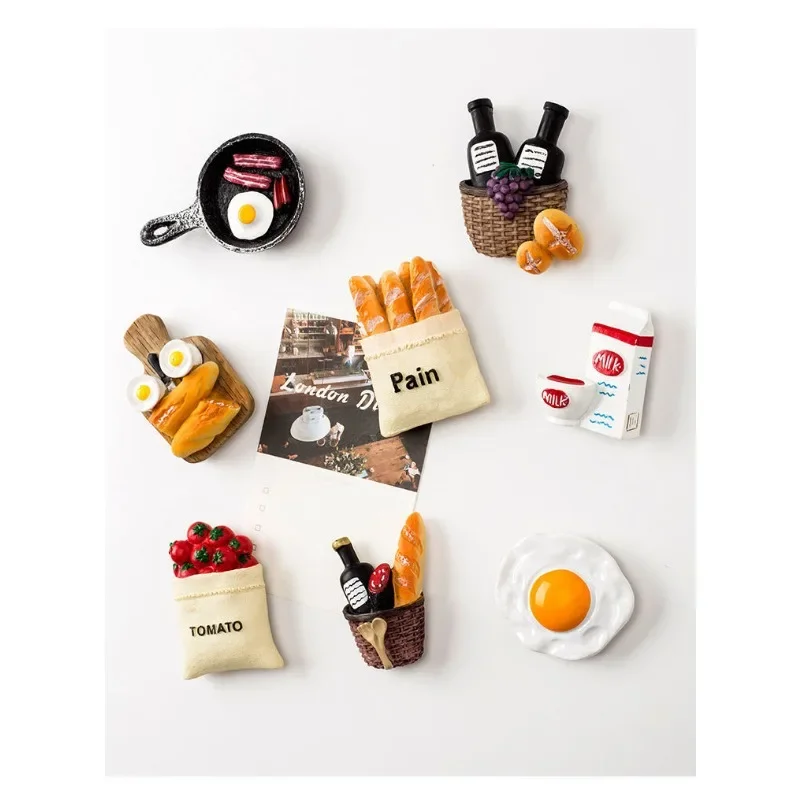3D Food Style Fridge Magnets Egg Croissant Magnetic Decoration Stickers For Refrigerator Decor
