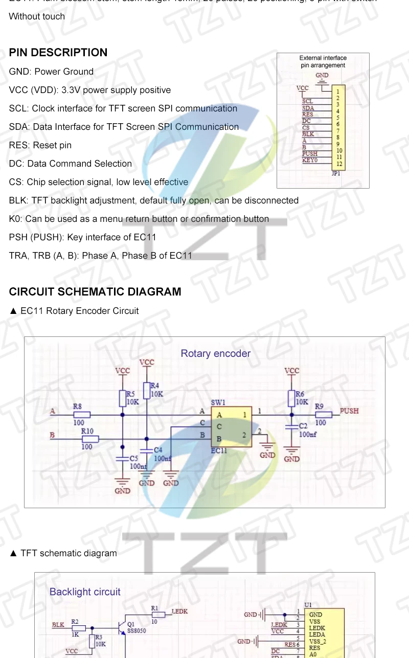 0,96/1,3/1,54/1,8/2,0/2,4 Zoll TFT Display Bildschirm mit EC11 Drehgeber Kombination Modul SPI Schnittstelle LCD Display Bildschirm – Detail 3