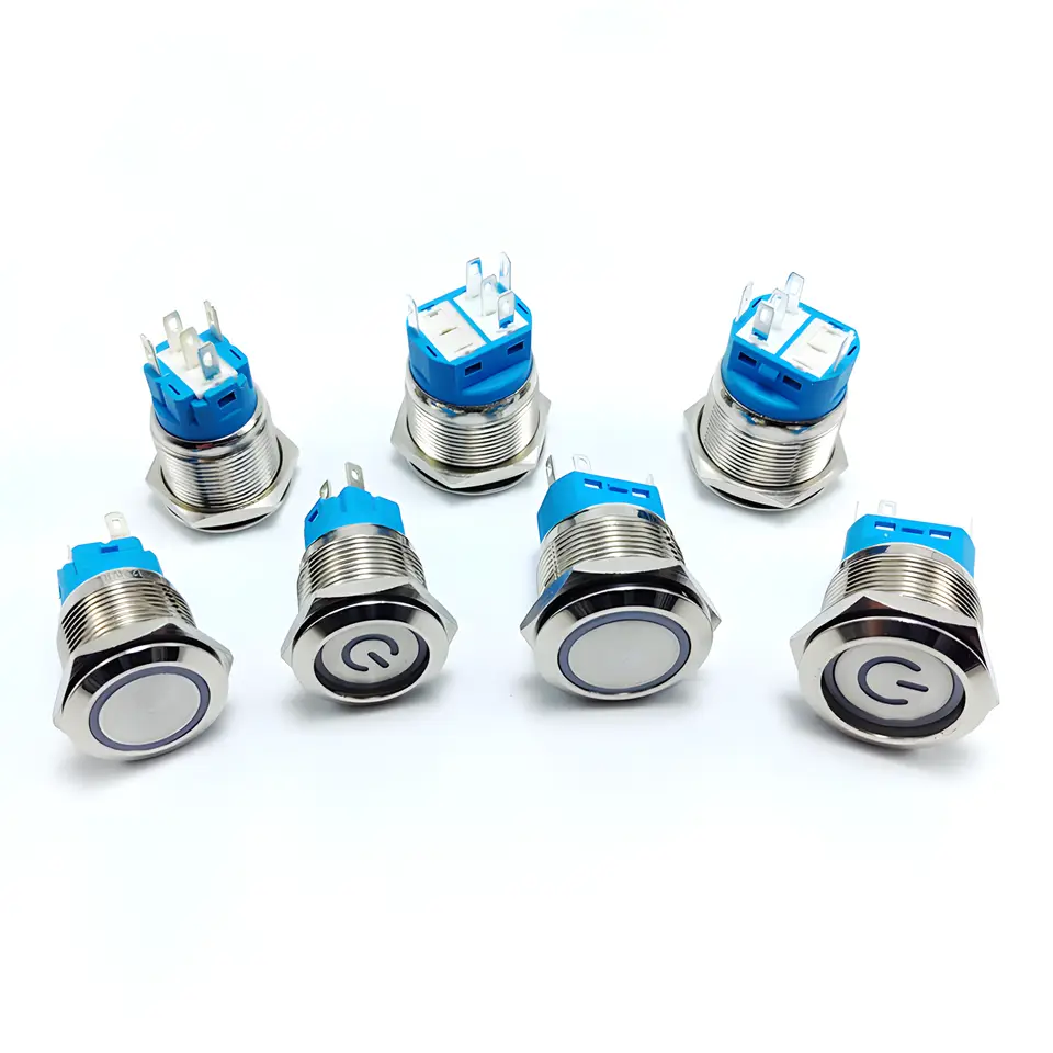16mm 19mm 22mm Metal Push Button Switch Momentary/Latching Flat Head Led Light Red Yellow Blue Green White 3V 12V 24V 220V image 5