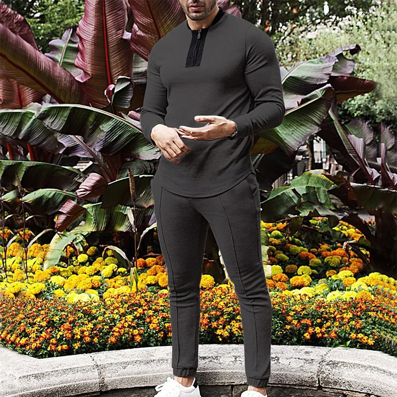 Men's Autumn Sports Fashion Casual Half Zipper Stand Collar Men's Casual Suit