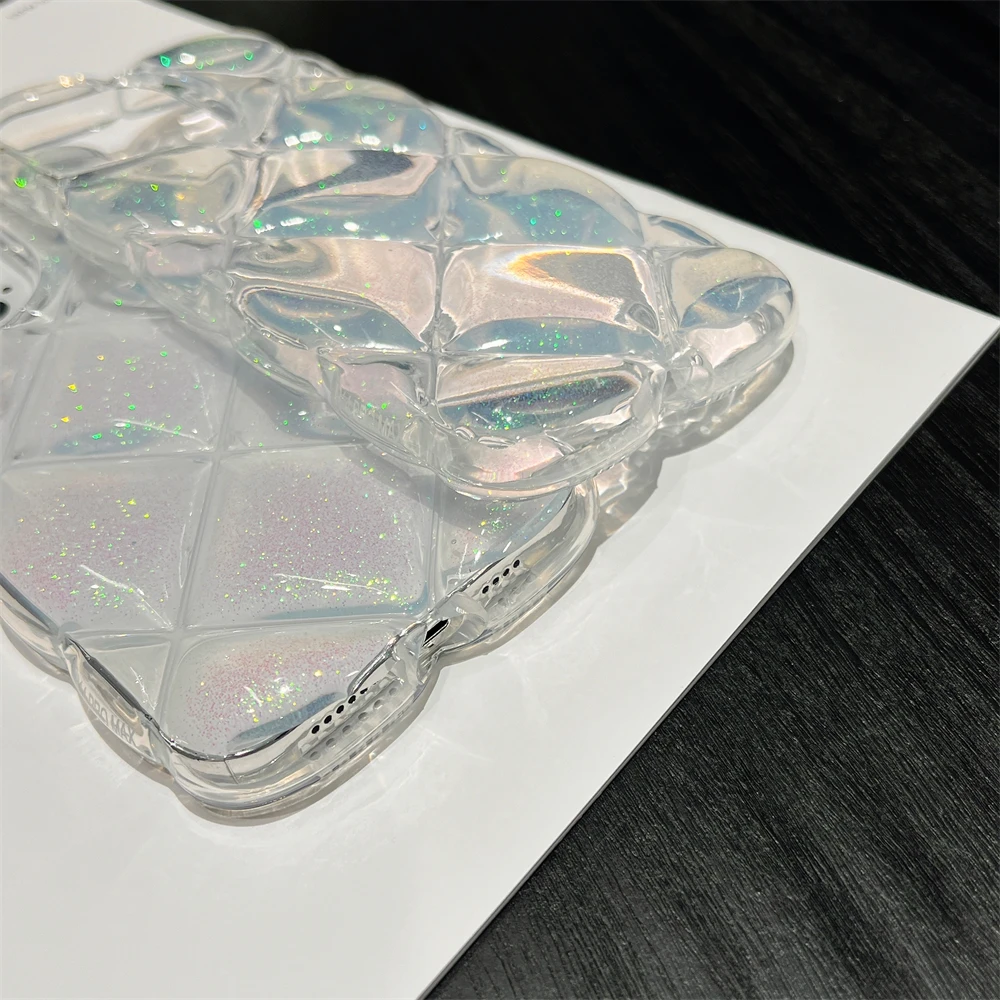 Shiny Diamond Epoxy Puffer Phone Case - Clear Air Cushion Shockproof Back Cover