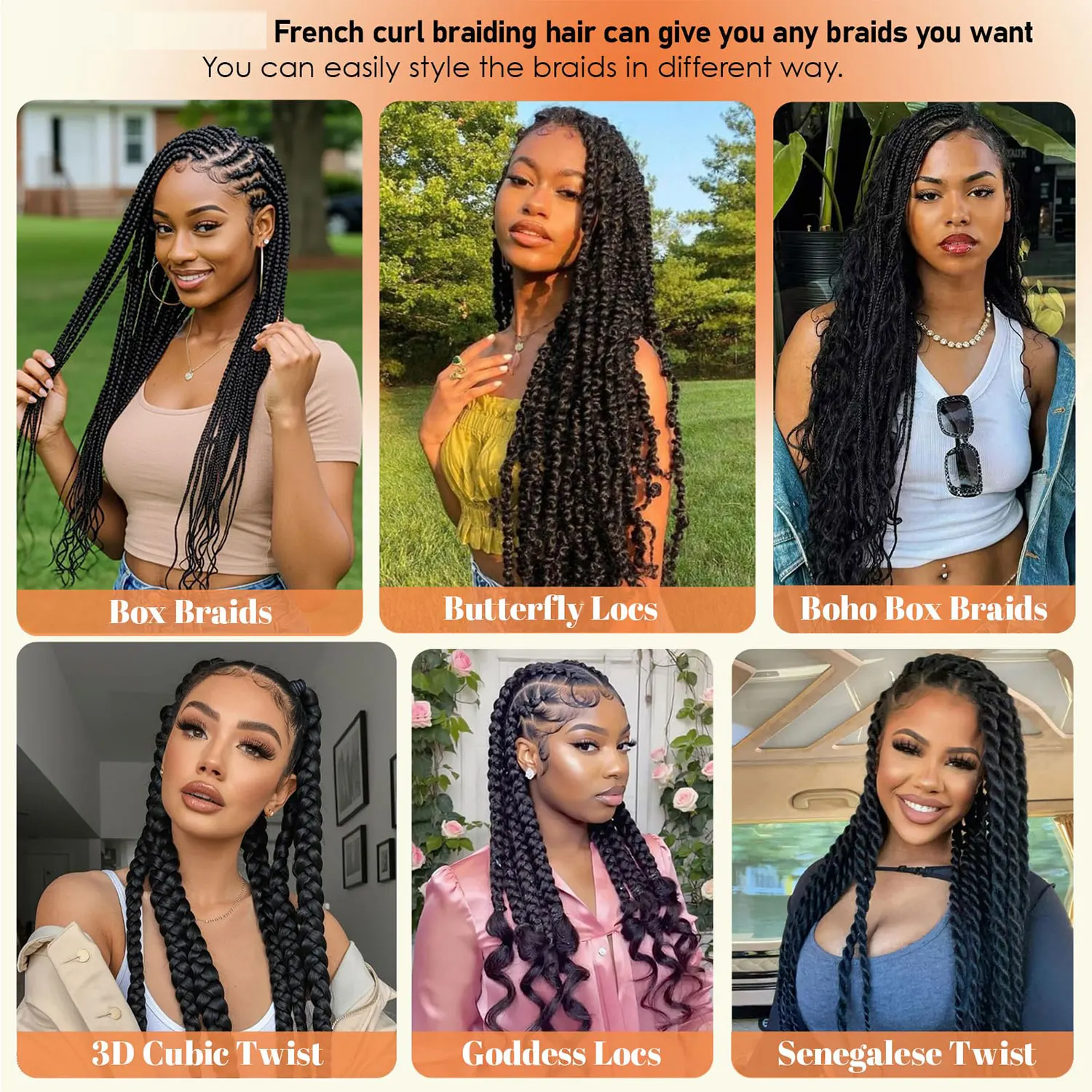 French Curl Braids Hair 22“Loose Wave Bouncy Synthetic Spiral Curls Braiding Hair Extensions Ombre Pre Stretched Hair For Women 6