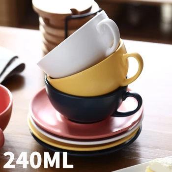 Tazze per cappuccino da 240 ml con piattini, doppia tazza in ceramica Set di tazze da tè per caffè espresso Colori assortiti freddi/caldi Utensili per bere per il bar 1