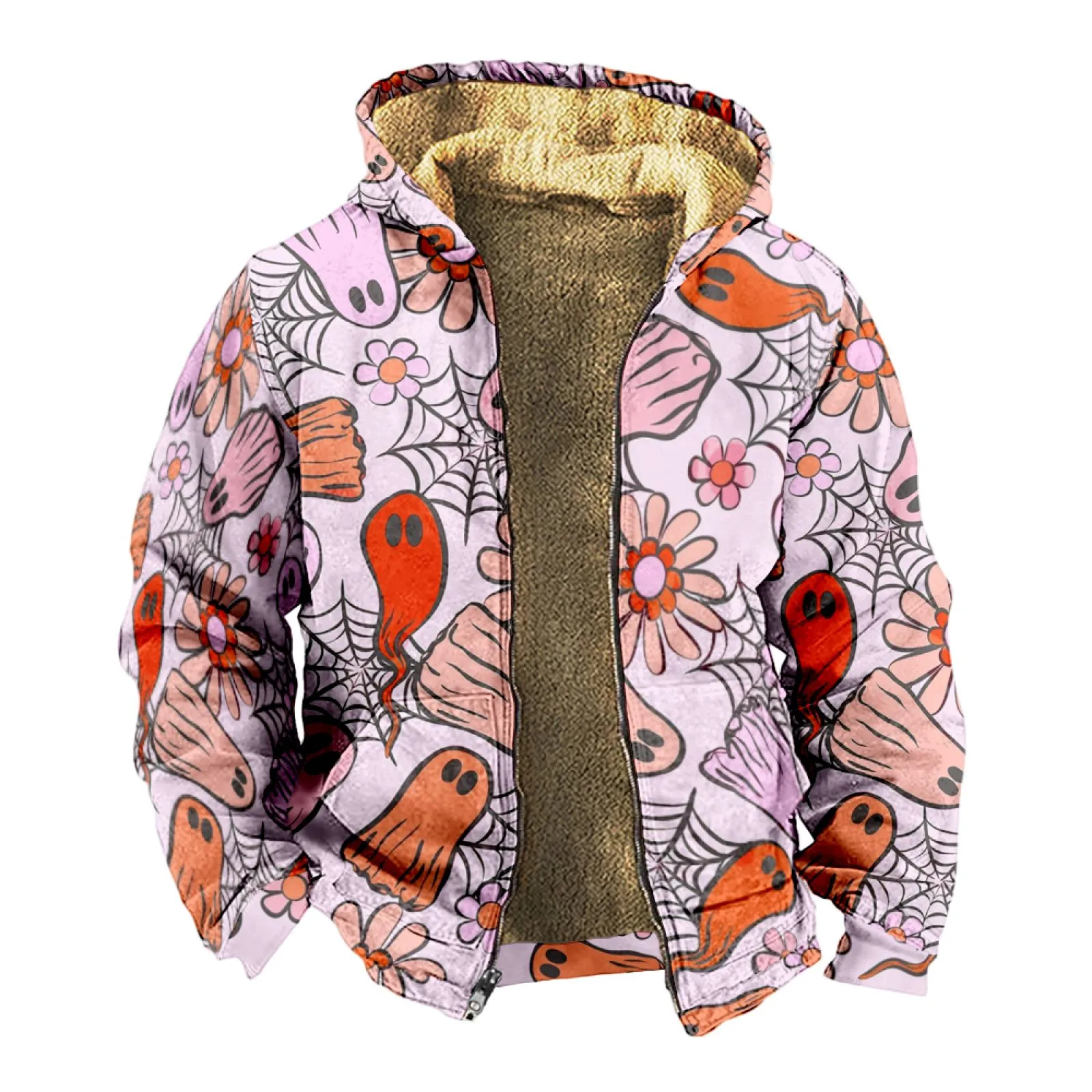 

Men'S Jacket Personalized Halloween Casual Printing Long Sleeve Zipper Sweater Thick Cotton Suit Winter New High Quality Jacket