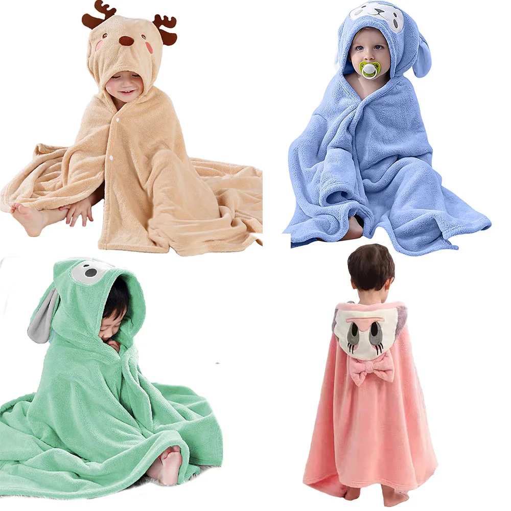 Winter Baby Bathrobe Flannel Cloak Cartoon Boy Girl Ultra-Soft Hooded Spa Velvet Robe Bath Towel Baby Shower Gift
