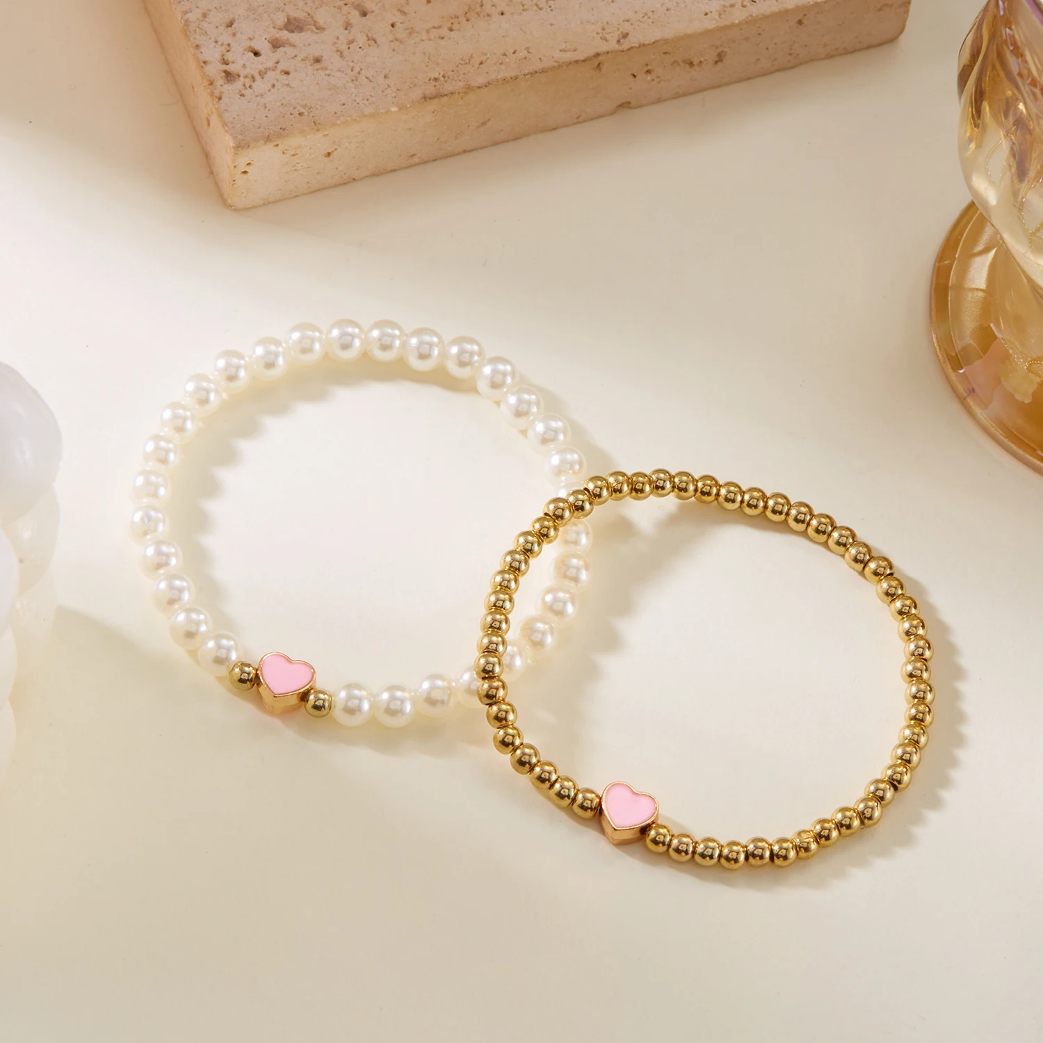 Doppelschichtige bunte Herz-Perlen-Armbänder für Frauen, elegante Imitationsperle, handgefertigte Armbänder, modischer Freundschaftsschmuck – Detail 15