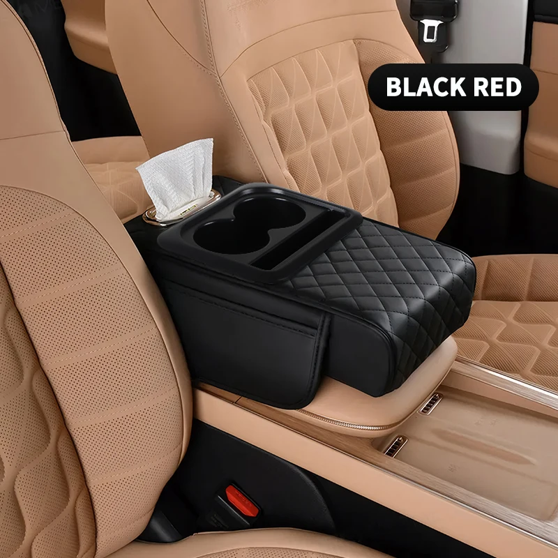 Car Armrest Storage Box, Car Center Console Organizer, Armrest Heightening Cushion with Cup Holder Armrest Storage Organizer Box