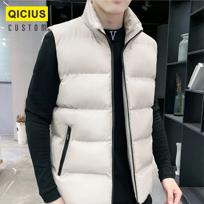 Men's Sleeveless Vest Stand Collar Thicken Jacket Down Windproof Winter Coat Custom Printing Company Brand Diy Logo Warm Vest 5
