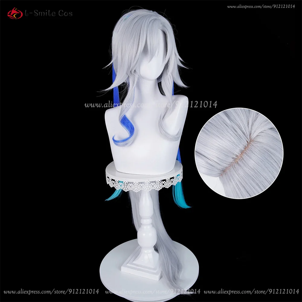 Lantern Rite Neuvillette Cosplay Perücke 98cm Grau-Blau Hitzeresistent Synthetik Halloween 5