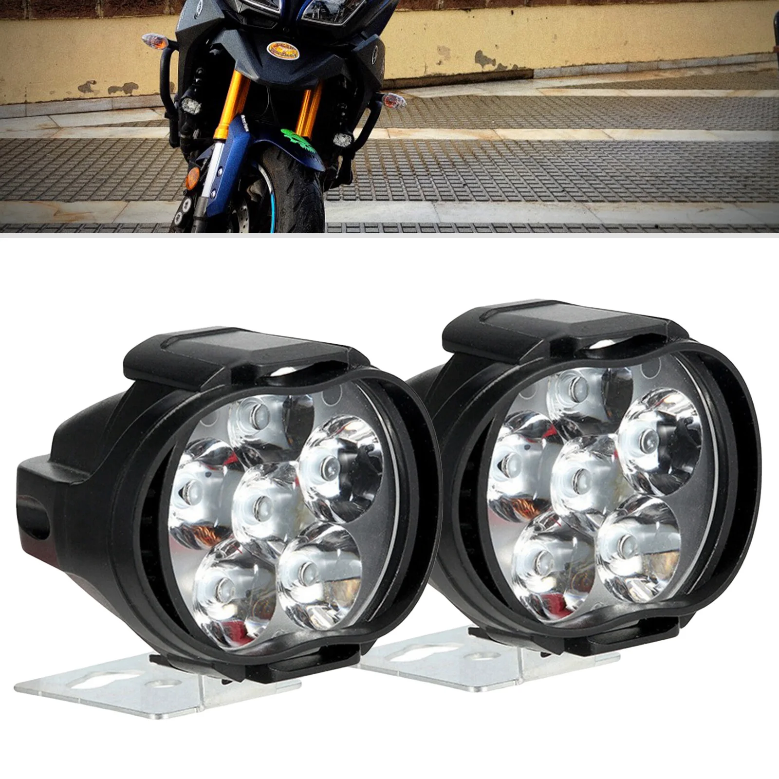 2pcs 6 LED Motorcycle Headlight High Brightness Auxiliary Spotlights