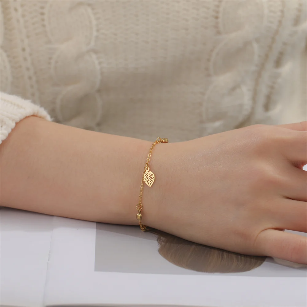 My Shape Hohle Blätter Armbänder Edelstahl für Frauen Mädchen Geschenke Pflanze Blatt Anhänger Kette Hand kette Armreif Sommers chmuck – Detail 10