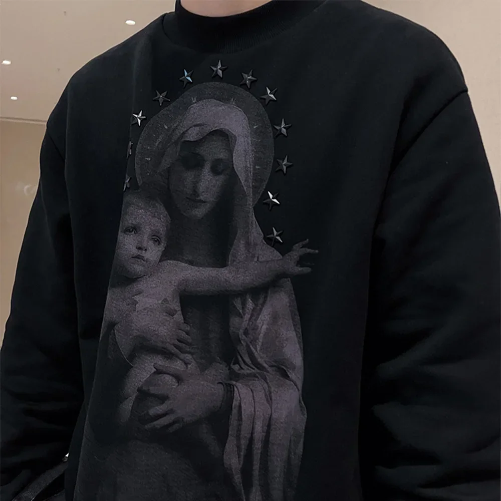 

NIGO Women's Fashion Heavyweight Pentagram Angel Madonna Printed Loose Padded Long Sleeve Pullover Hoodie #nigo6812