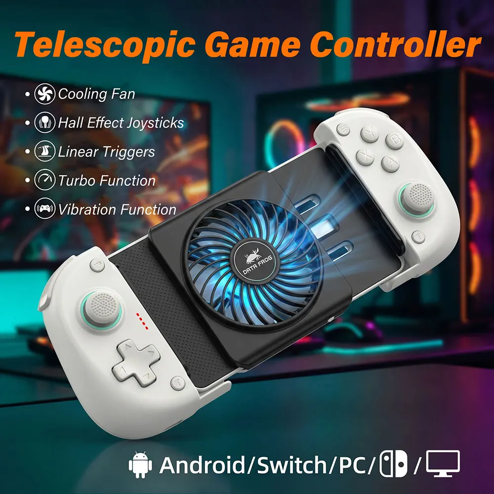Controle de Jogo Sem Fio com Ventilador de Resfriamento, Gamepad Extensível para Android, iOS, PC/Switch, Xbox com Joysticks de Efeito Hall