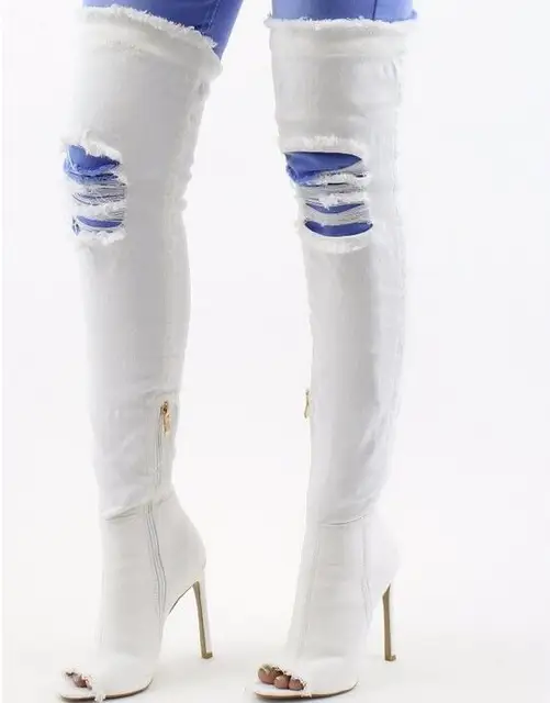 Denim Pink Thigh High Boots Peep Toe Ripped Jeans Over Knee Boots Women High Heel Frazzle Cut Out Gladaitor Sandals Boots Aliexpress Denim Pink Thigh High Boots Peep Toe Ripped Jeans Over Knee Boots Women High Heel Frazzle Cut Out Gladaitor Sandals Boots Aliexpress