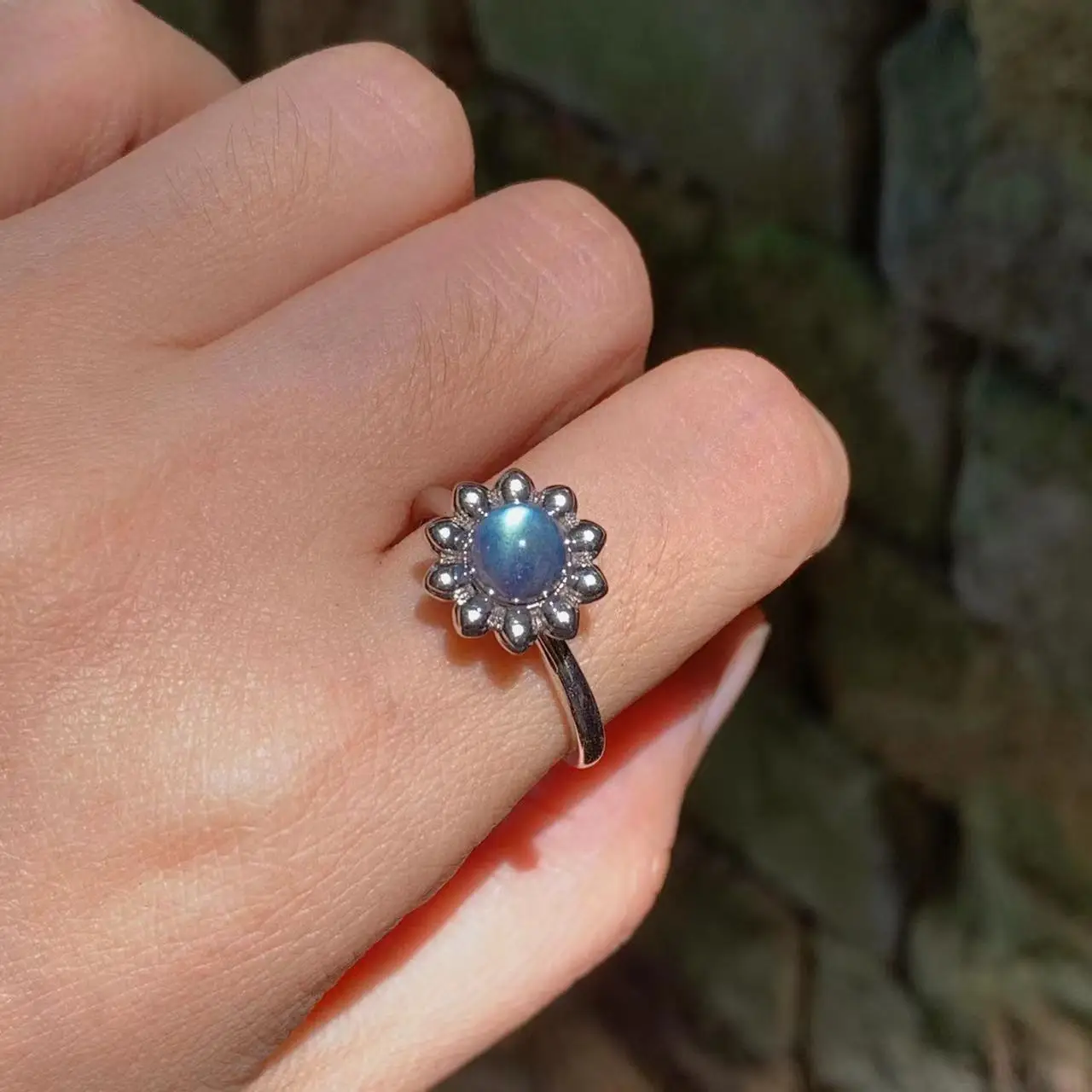 MM Natural labradorite Moonstone Ring Adjustable Female Simple Ring Jewelry for Women Gift Wholesale High Quality Vintage Fine