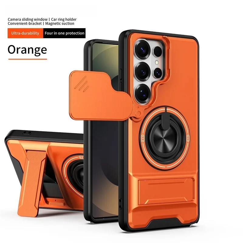 Premium Armor Case with Lens Protection and Stand Holder, Wireless Charging Compatible