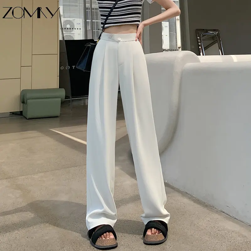 

ZOMRY Casual High Waisted Wide Leg Pants Women's Summer Straight Tube Drape Suit Pants Pear Shaped Figure Slimming Floor Pants