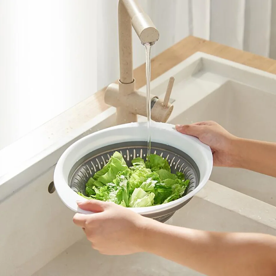Kitchen Storage Basket Multi-use Fruit Vegetable Drainer Foldable - Image 5