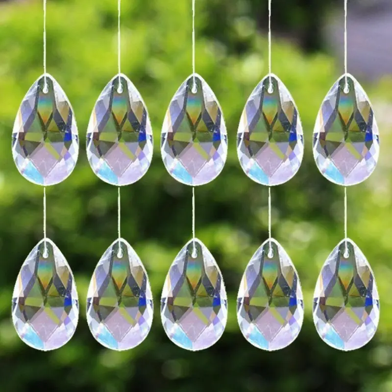 10PC Clear Tear Drop Glass Crystal Faceted Prism Chandelier Parts Sun Catcher Jewelry Crafts Lucky Light Feng Shui Hanging Decor crystal sun catcher chandelier crystal drops