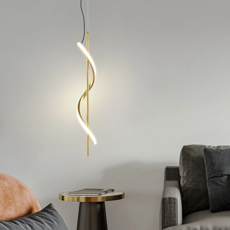 

Brass Line LED Chandelier Gold Black Copper Bedroom Living Room Shop Lighting Fixtures 3 Changeable Dimming Cord Adjustable