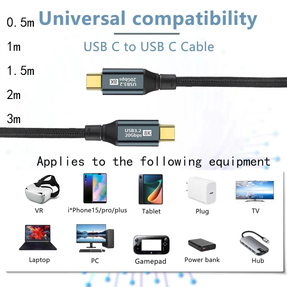 High-Speed 100W USB-C to USB-C Cable with 8K Video Support
