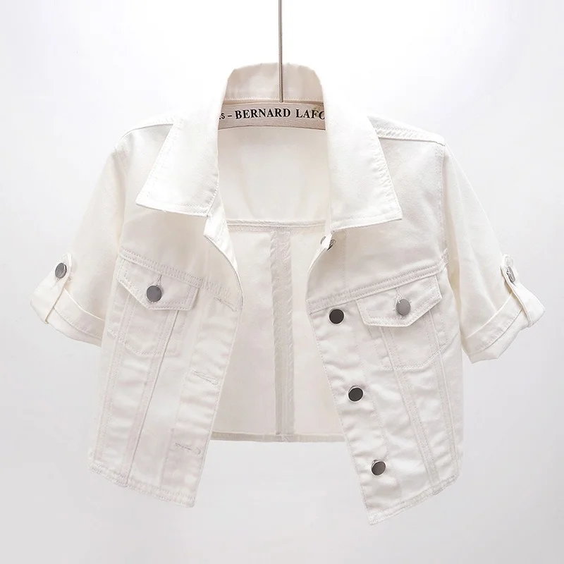 Jacket Women Summer Cotton Short White Short Sleeve Denim Jacket