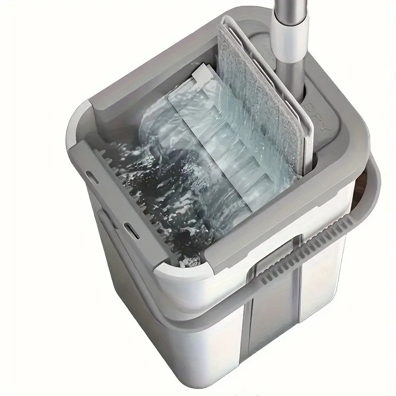 Hand-Free Flat Mop and Bucket Set Wet Dry Floor Cleaning System for Home Room Floors