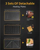 Sandwich Maker 3 in 1, Waffle Make with Removable Plate, Electric Press Grill, Sandwich Toaster with Detachable 2