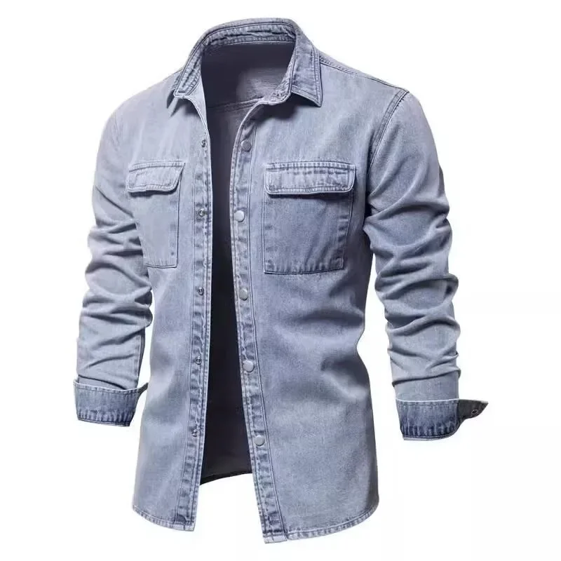 Denim Long Sleeved Shirt Men's for Spring Autumn