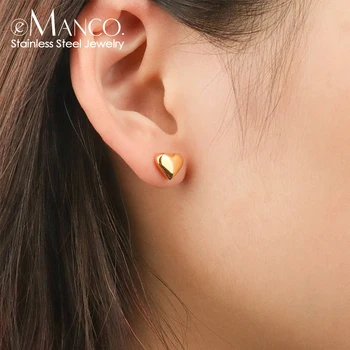 EManco-스테인레스 스틸 러브 입체 스터드 귀걸이, 여성 피치 하트 모양의 패션 클립 귀걸이 파티 쥬얼리