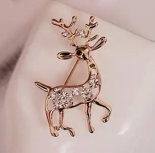 

Rose Gold Tone Reindeer Brooch Christmas Gift Pins with Rhinestone Crystals