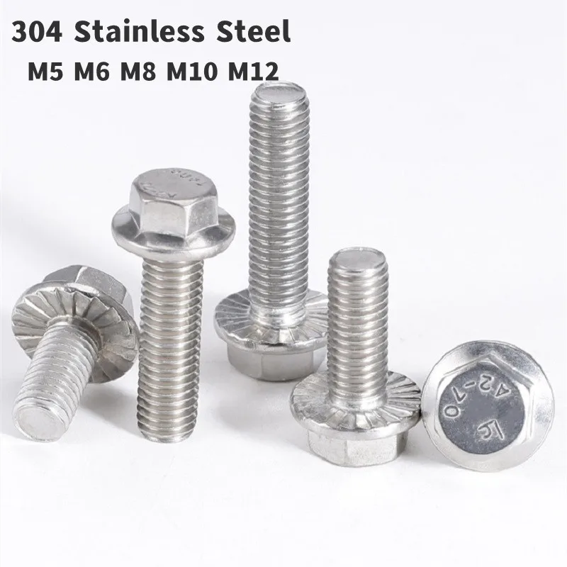 

M5 M6 M8 M10 M12 304 Stainless Steel Hexagon Head with Serrated Anti-slip Flange Cap Screw Hex Washer Head Bolt GB5787 DIN6921