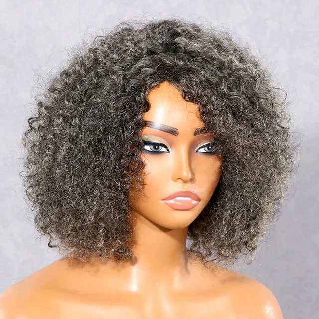 Curly 250 Salt And Pepper Short Bob Human Hair Wig Get all your