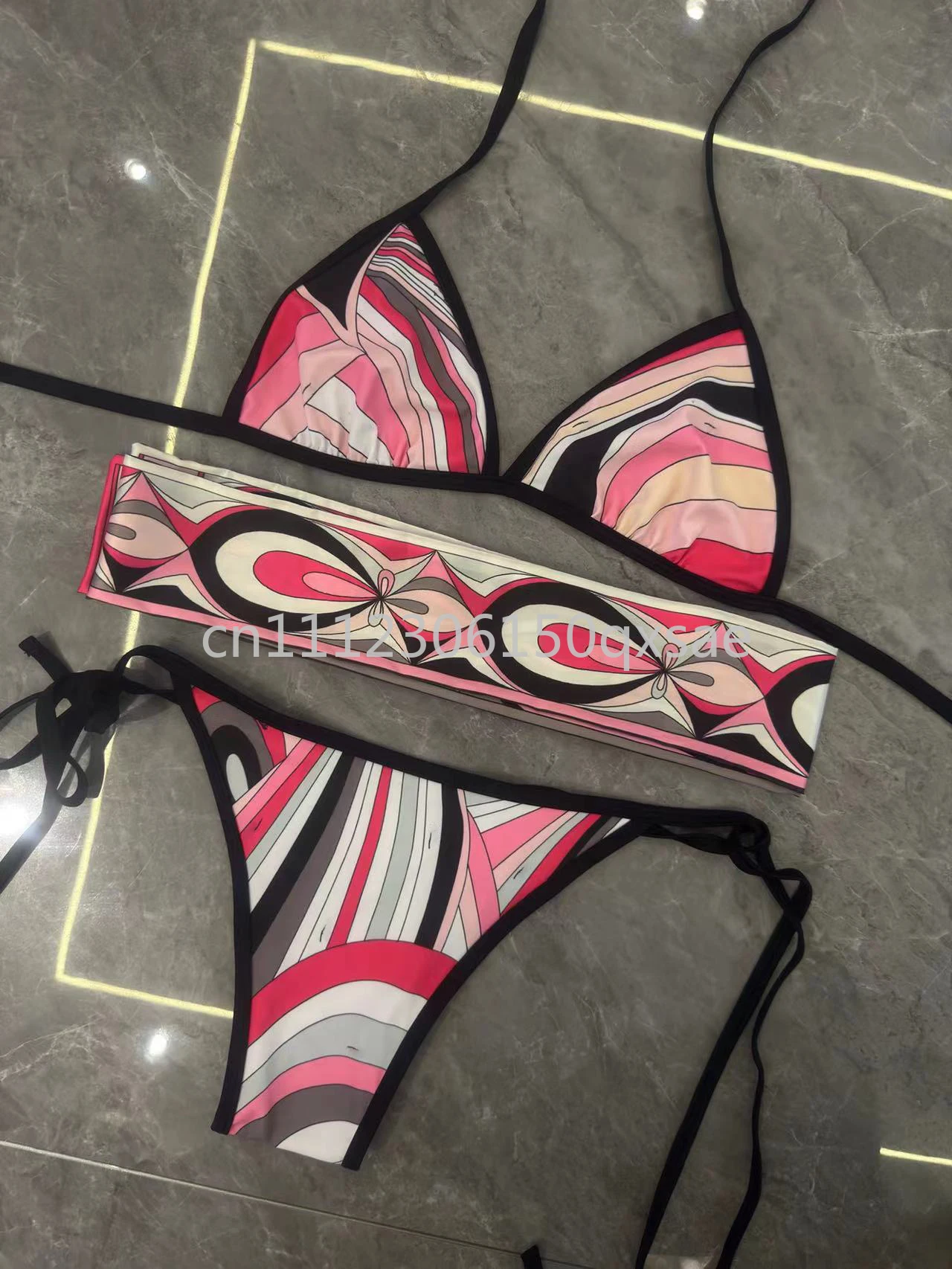 Women's Headband Scarf Bikini Sets with Letter Signature Logo Lady Sexy Bikini Sets Beachwear Swimwear 3