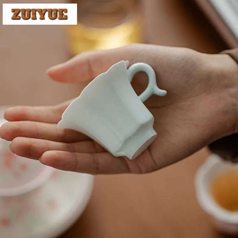 2pc Creative Grape Purple Glaze Handle Teacup Luxury Tea Bowl Tea Cup Set Meditation Cup Jianzhan Flower Teaware 40ml