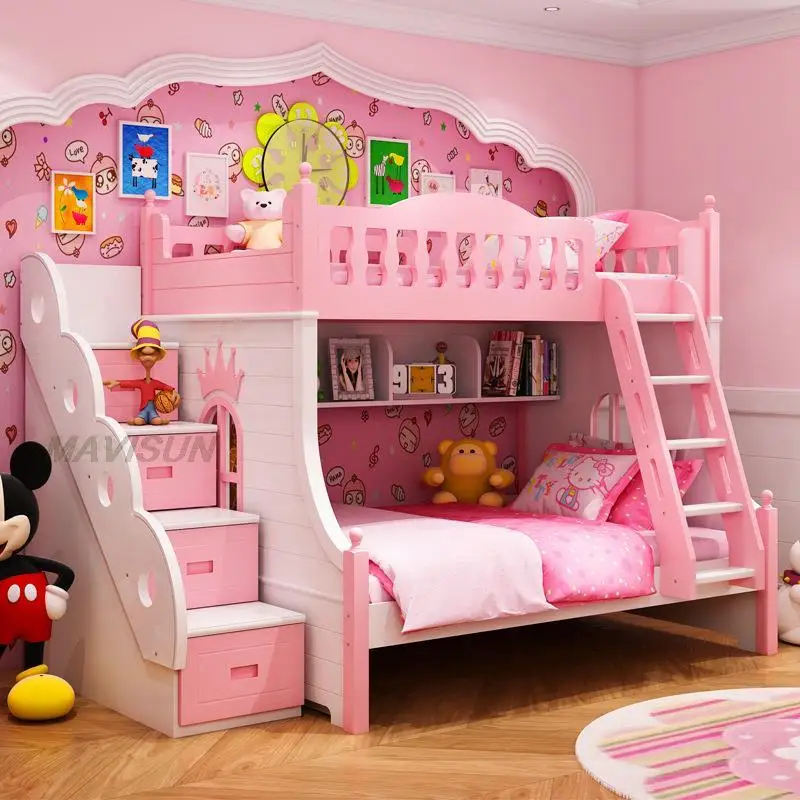 

Hot Sale Modern Kids Bunk Bed Creative Lovely Pink Princess Bed For 5 To 8 Years Old Children Kids Bedroom Furniture Decoration