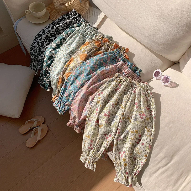 2-8T Cotton Flower Girls Pant Elegant Summer Toddler Kid Baby Girl Clothes Thin Infant Floral Pant Cute Sweet Loose Trousers