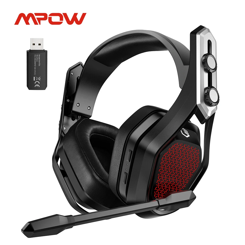 Mpow-Iron Pro Wireless Gaming Headset USB, Microfone com cancelamento de ruído, 3D Surround, Reprodução de 20h para PS5, PS4, PC Gamer