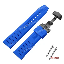Breathable Silicone Quick Release Watch Strap with Butterfly Buckle - 22mm (Blue - black)